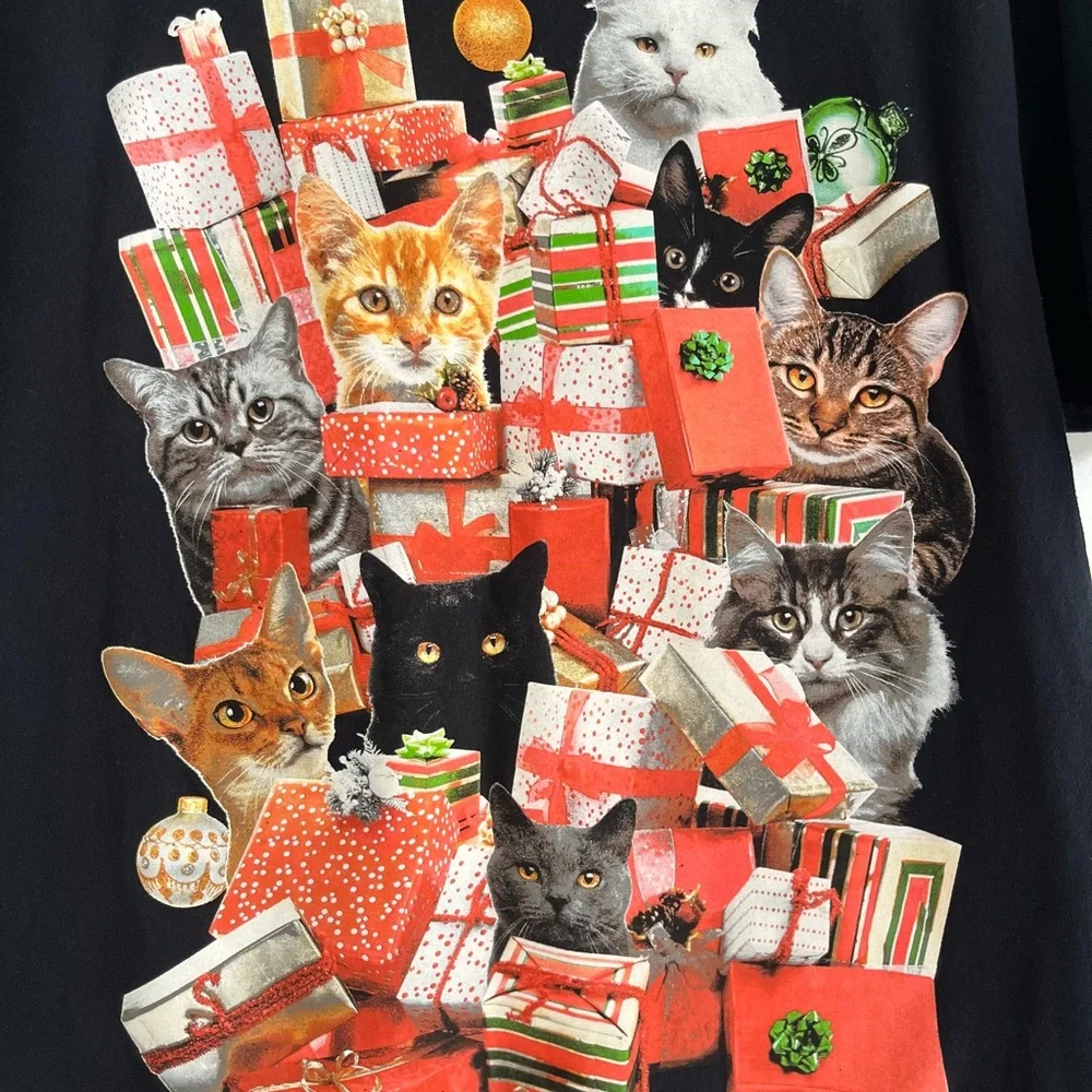 Black Cat Christmas T-Shirt Christmas Party